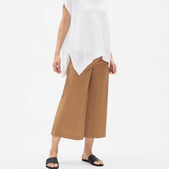 Eileen Fisher Organic Cotton Poplin Wide Cropped Pant Medium Petite - Picture 2 of 5